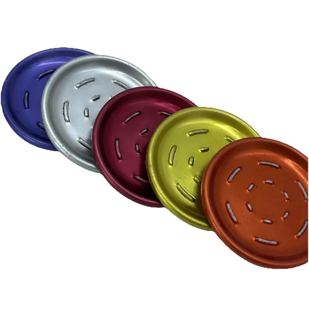 Vtg Set of 5 MCM Vibrant Multi Colored Anodized Aluminum Bar Coasters Rainbow